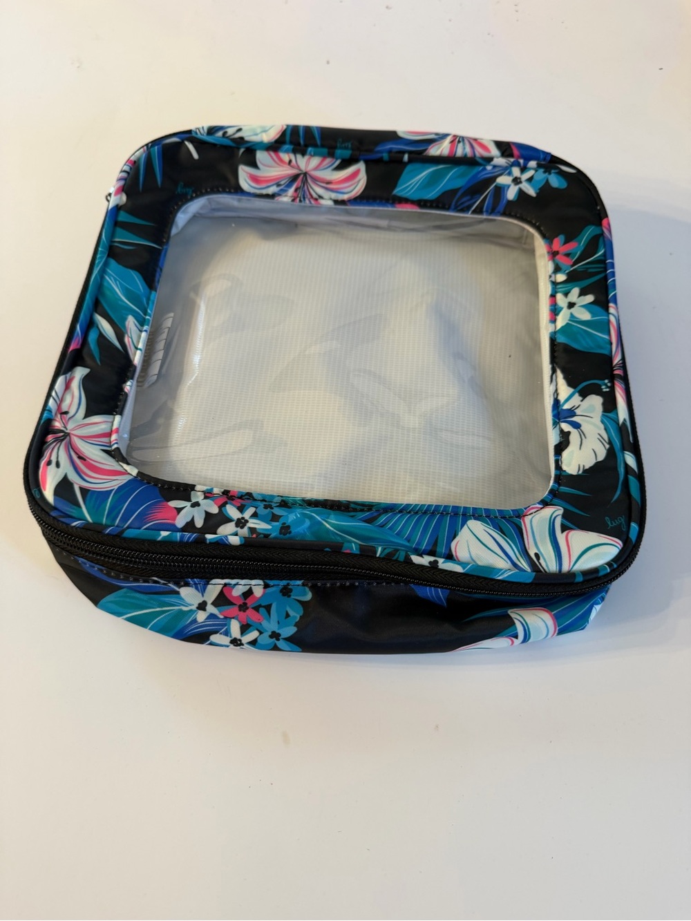 lug Floral Clear-Top Cosmetic Pouch - Black, Teal & Pink